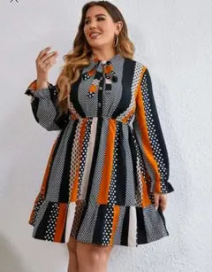 shein ワンピース プラスサイズ 水玉 オレンジ 2XL 大きいサイズ