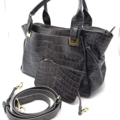 【美品】レザージュエルズ クロコダイル型押しレザー ポーチ付き 2WAY