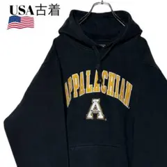 00sヴィンテージUSA古着 カレッジパーカー 黒 L〜XL 刺繍ロゴスウェット