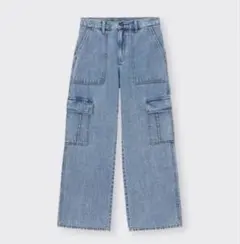 GU ライトブルー ミドルライズカーゴジーンズ　Mサイズ