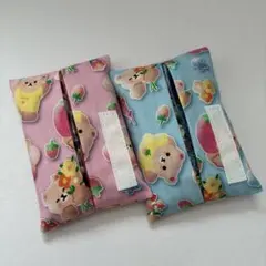 【色違いぷっくりシール風くま柄】お子様用ミニポケットティッシュカバー