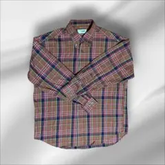 チェックシャツ Lサイズ ブラウン×レッド ボタンダウン 長袖 メンズ