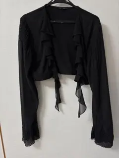 made in france フリル付き黒カーディガン