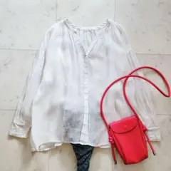 ガリャルダガランテ 麻100% ラミー 白 2way シアーブラウス ゆったりめ