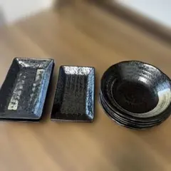 黒色の皿セット 9点（長方形/大小各2枚・丸5枚）