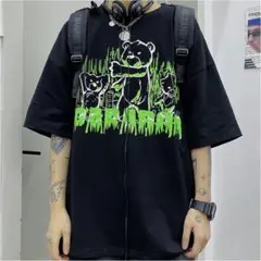 新作！☆病み可愛い☆プリントTシャツ　くま　ストリート　ルーズ　ユニセックス