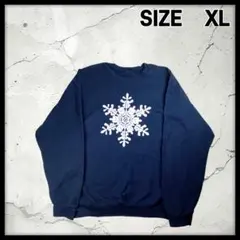 【XL】雪の結晶 スウェット ゆるだぼ オーバーサイズ 太アーム 紺 古着