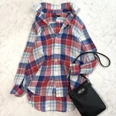 最終値下げ【ラルフローレン】リネンシャツ　長袖　マドラスチェック　ポニーロゴ　赤