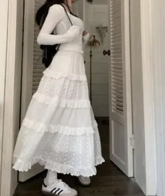 フリルレース　Aラインスカート　ホワイト