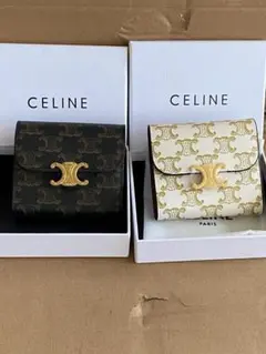 美品 CELINE セリーヌ レザー 三つ折り財布 プラック×ホワイト