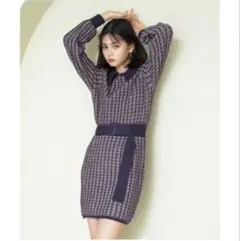 REDYAZEL ジャガード襟付きニットワンピース