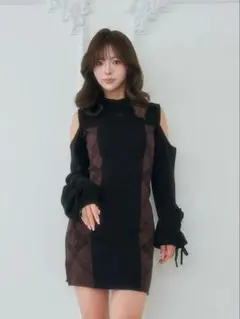 Darich サイドチェックニットミニワンピース