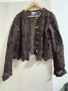 H&M クロシェ編み ショート丈 カーディガン ブラウンのサムネイル
