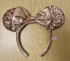 ミニーマウス風ローズゴールドカチューシャ スパンコール