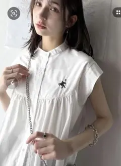 classicalelfフレンチスリーブ胸刺繍ギャザーシャツ