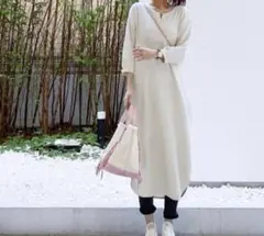 ユニクロ新品ワッフル　ロング　ワンピースＬ生成り