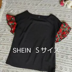 SHEIN 花柄フリル袖 半袖カットソー ブラックのサムネイル