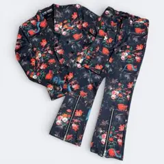 花柄ダブルスーツ セットアップ M ネイビー 派手 総柄 ロック ステージ衣装