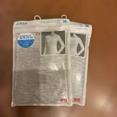 ユニクロ　エアリズムUVカットクルーネックT シルクブレンド長袖　グレー　Ｍ