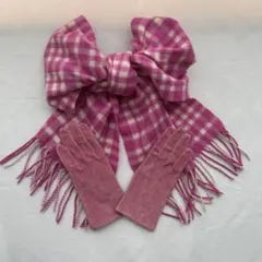 ★UNTITLED★アンタイトル マフラー ピンク ホワイト チェック 手袋