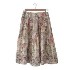 INGEBORG インゲボルグ(M)花柄 シフォン プリーツスカート/膝丈
