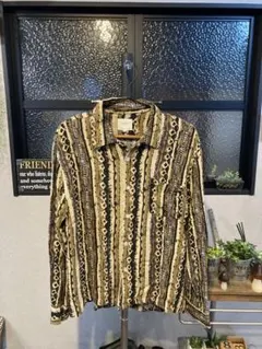 コリスコ 総柄 長袖シャツ レトロ 幾何学模様　レーヨン100%　Ｌサイズ