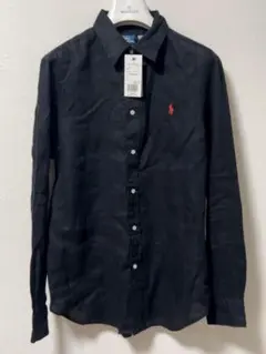 新品タグ付きラルフローレンPOLO 長袖リネンシャツ　ポニー刺繍　レディース黒
