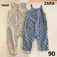 H&M ZARA ロンパース2点セット ドット　ストライプ　リネン　コットン