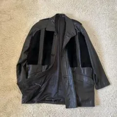 ラムレザージャケット　コート　ブラック　羊革　古着　黒　ファー　日本製　ブラック