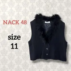 NACK 48【11】ファー付きベスト アンゴラ混 ブラック エレガント 黒