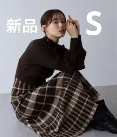 【新品】BLUEEAST チェックジャガードニットワンピース　ブラウン　S