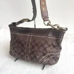 COACH ショルダーバッグ ブラウン シグネチャー レザー×キャンバス
