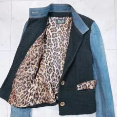D&G デニムジャケット 切り替えデザイン レオパード 金ボタン 40