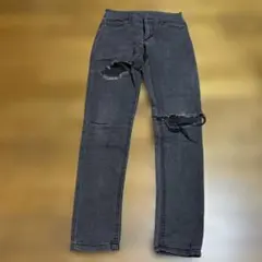 ダメージ加工 グレー スキニーデニム