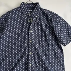 ✨美品✨ LANDS'END ランズエンド　半袖総柄シャツ　紺Lのサムネイル