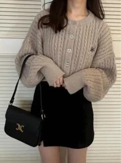 GRL ロゴ刺繍ケーブルニットショート丈カーディガン[k9311d]　ベージュ