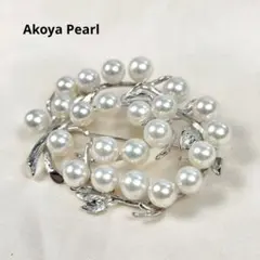 あこやパール パール ブローチ シルバーカラー 枝葉モチーフ 大珠 美品のサムネイル