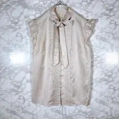 【アンタイトル】ブラウスシャツ（薄ピンク）M ノースリーブ　ボウタイリボン