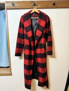 FOREVER 21 赤黒チェック ロングコート S