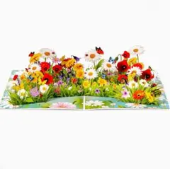 ド派手！で大型な花畑 ポップアップ グリーティングカード 3Dカード 金封筒
