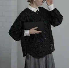 ボンルシール 2way フリンジジャガードパールボタン クレリックブラウス