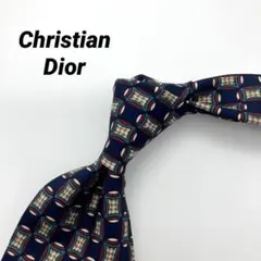 美品 Christian Dior ネクタイ ネイビー 総柄 ディオール シルク