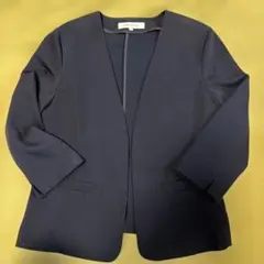 NATURAL BEAUTY BASIC ネイビーノーカラージャケット 七分袖S