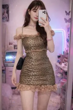 y2k ヒョウ柄　キャミソール　ミニワンピ