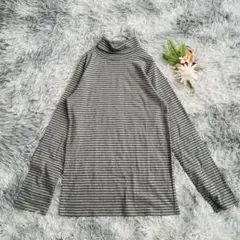 アメリカンホリック (L) 長袖カットソー ハイネック ボーダー柄 グレー