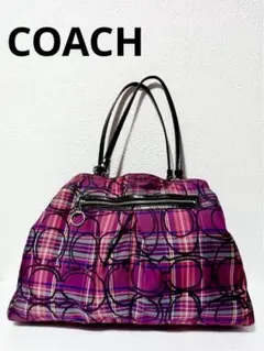 COACH シグネチャー柄　ショルダーバッグ　チェック柄　トートバッグ　ポピー