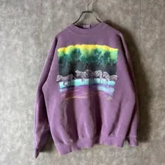 ヴィンテージUSA製 92年Harlequin ゼブラ スウェット L パープル