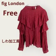 fig London タータンチェック フリルカラー ブラウス 赤 ビッグカラー