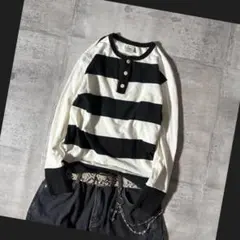 00s ボーダー ヘンリーネック ロンT 短丈 パンク swag y2k sk8