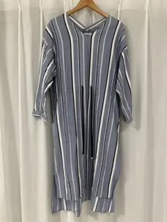 青と白のストライプ シャツワンピース
